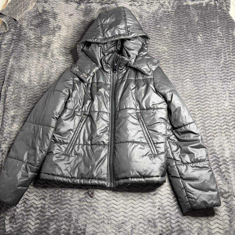 Maralyn & Me Juniors Cropped Hooded Puffer Coat size XL black